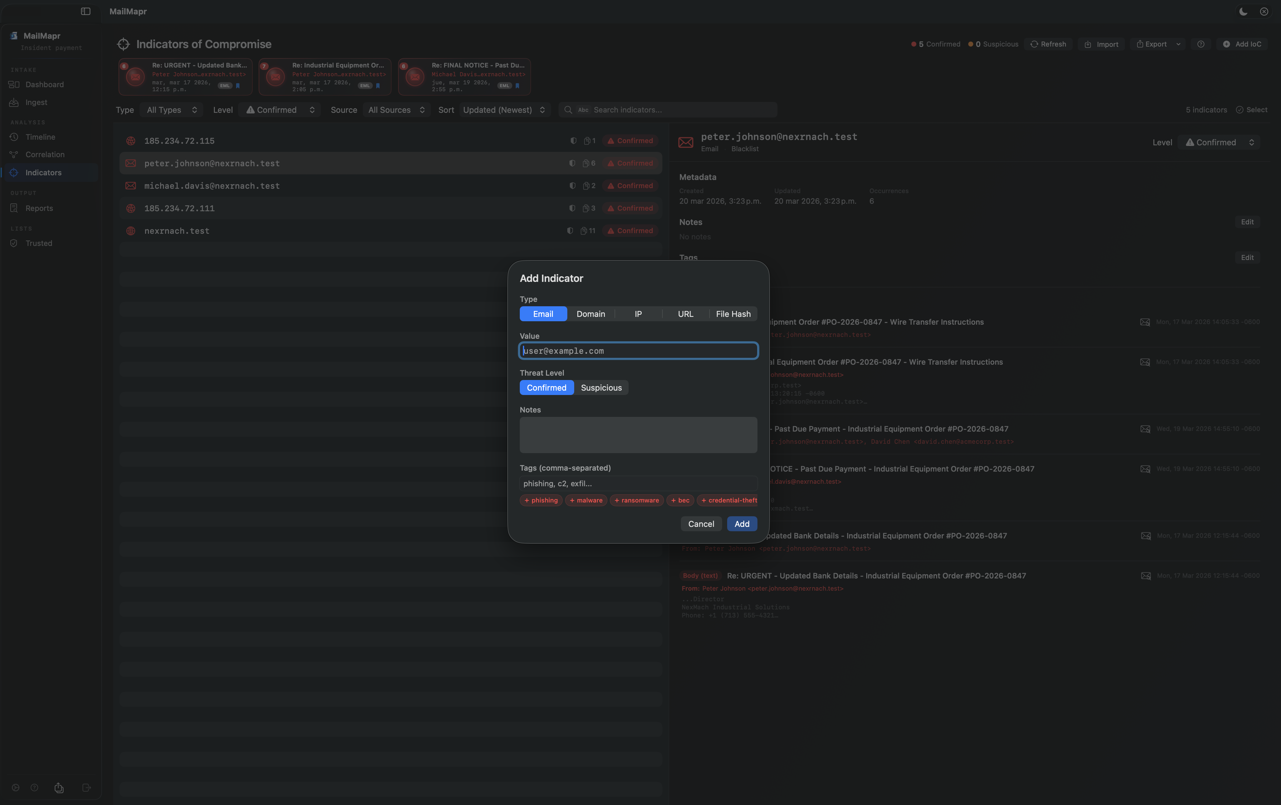 MailMapr Indicators of Compromise