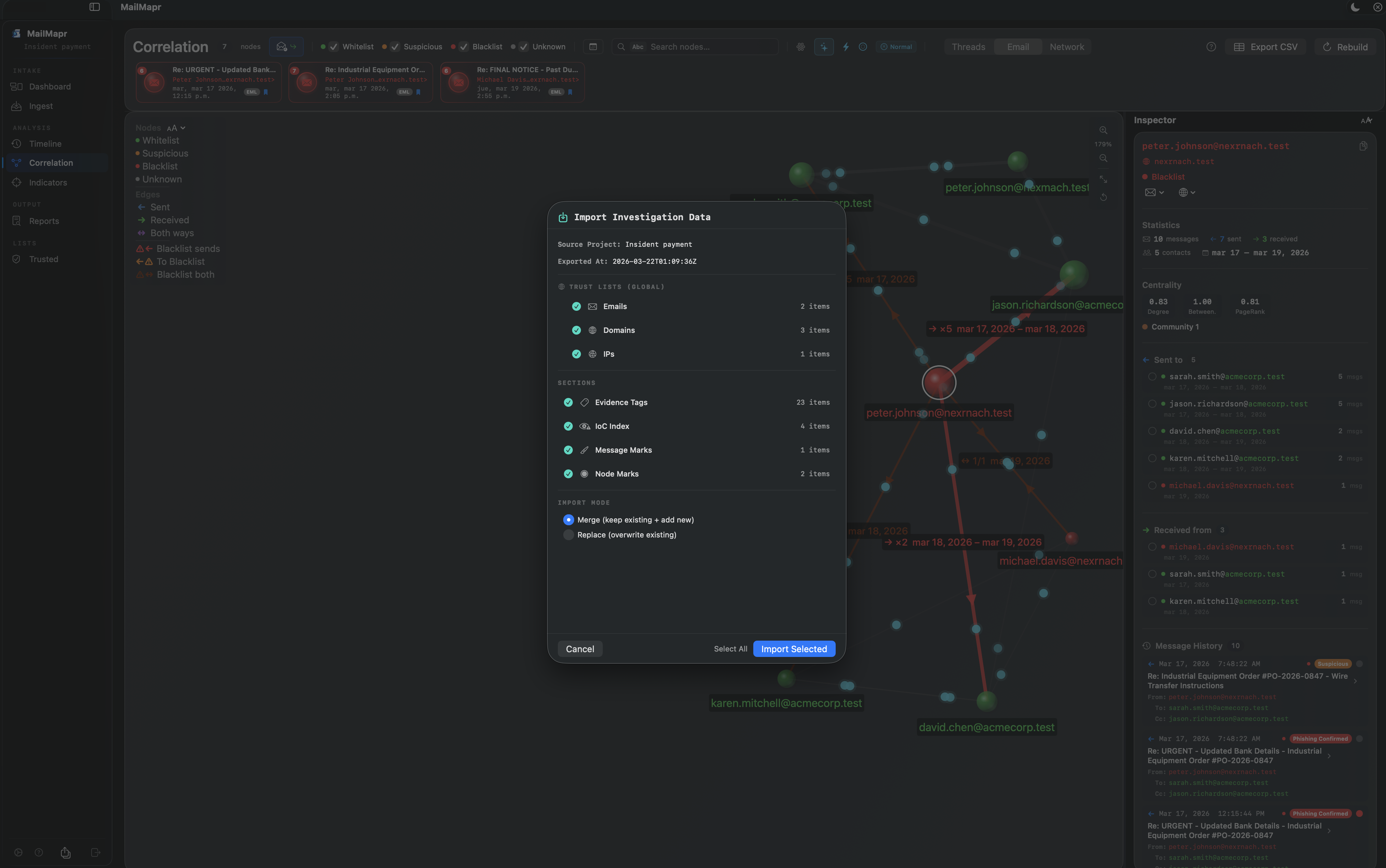 MailMapr Import Investigation Data
